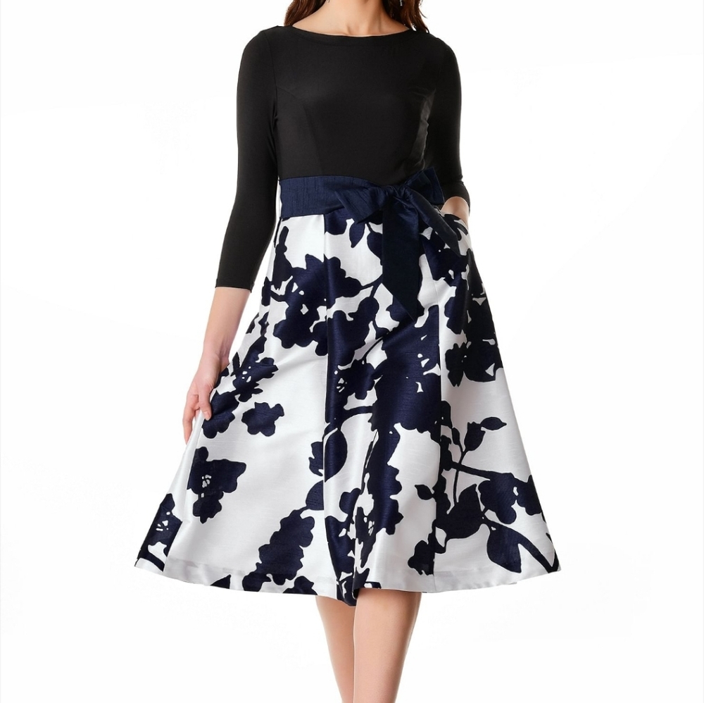eShakti  Jersey Knit and graphic floral Dupioni